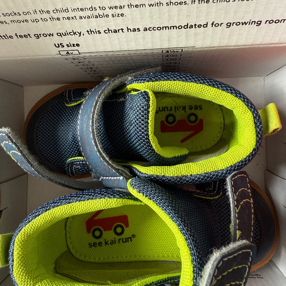 See Kai Run Navy Blue and Lime Green Kids Sneakers - Picture 2 of 11